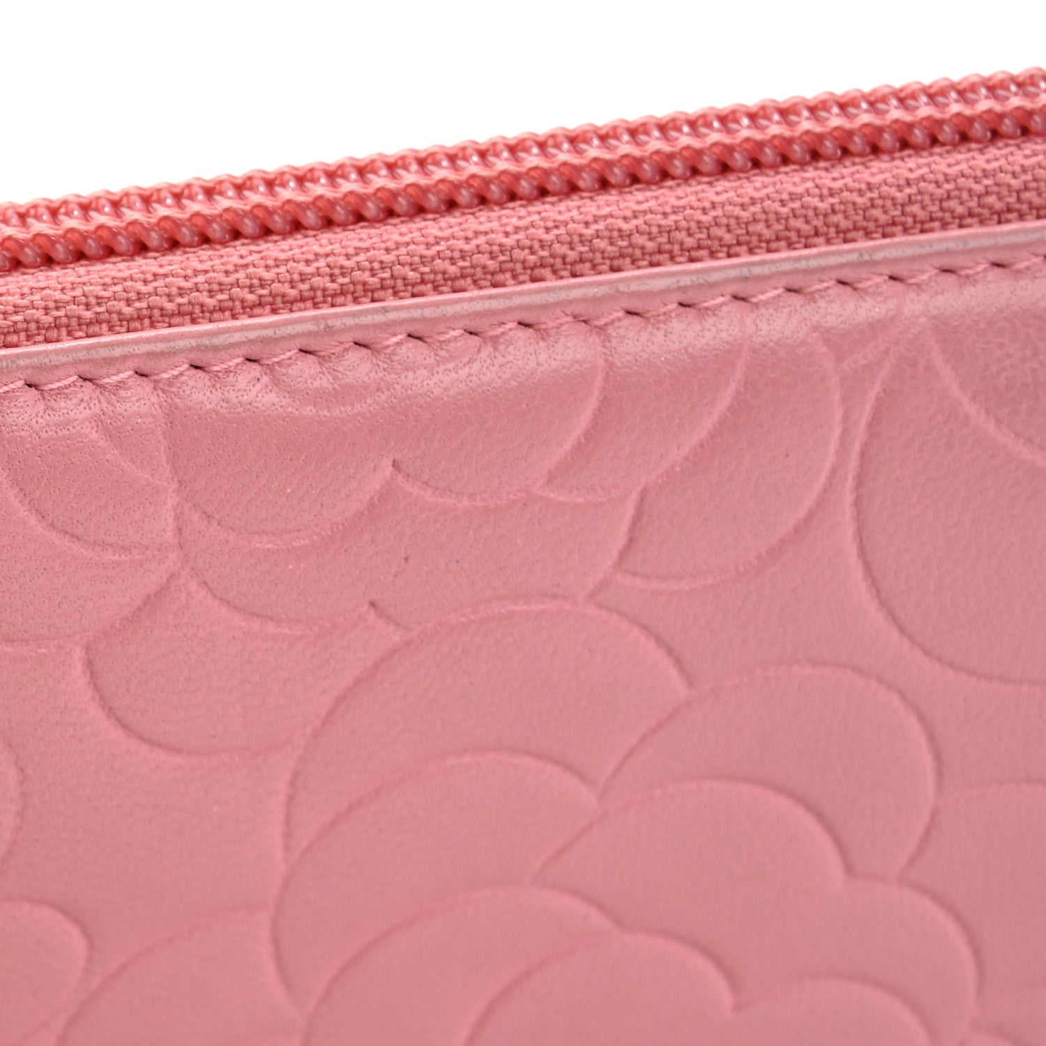 Chanel Lambskin Camellia Embossed Zip Around Organizer Wallet Pink 19 of 22