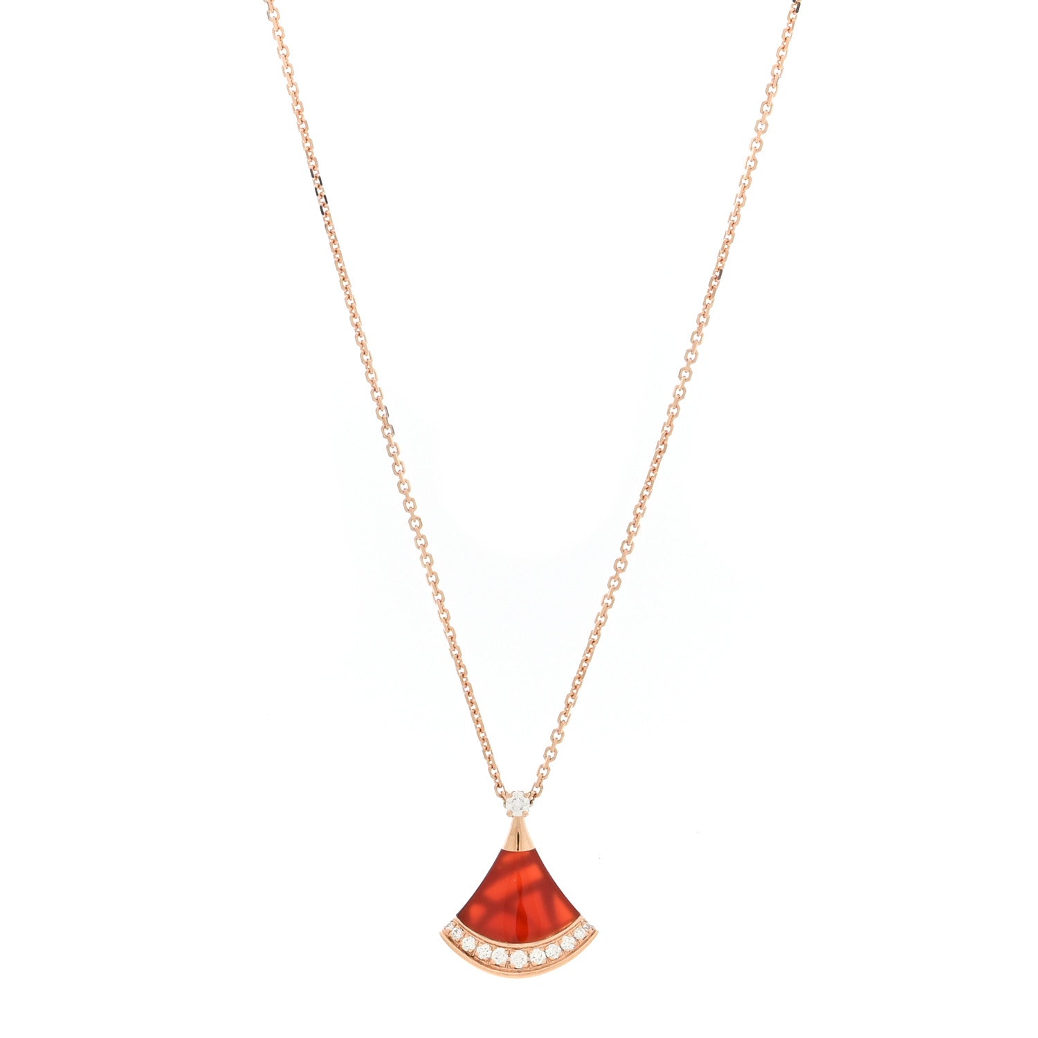 Bulgari 18K Rose Gold Diamond Carnelian Divas' Dream Pave Pendant Necklace 1 of 4