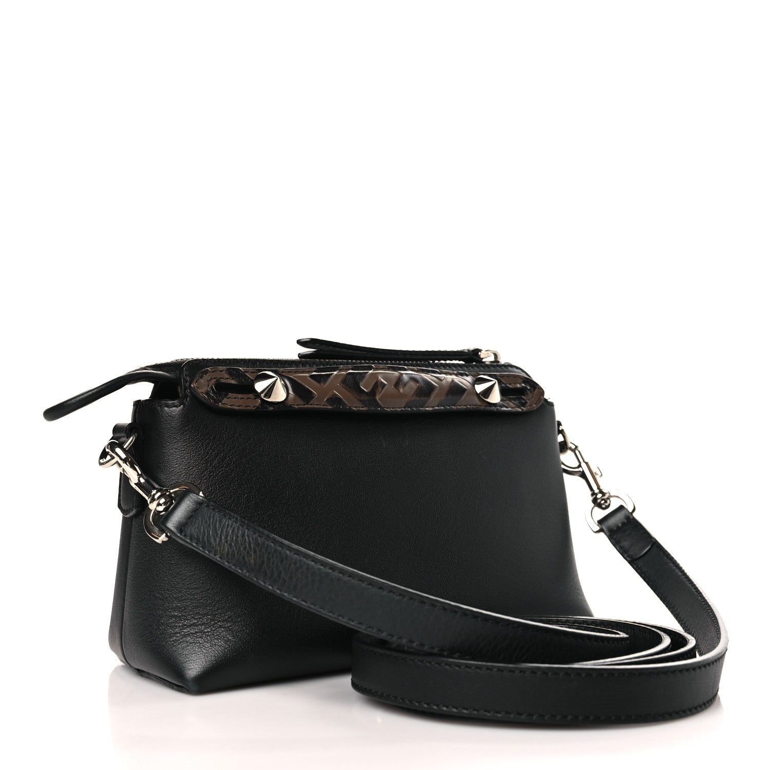 Fendi Vitello Dolce Bi-Color FF 1974 Embossed Mini By The Way Boston Bag Black Maya 3 of 9