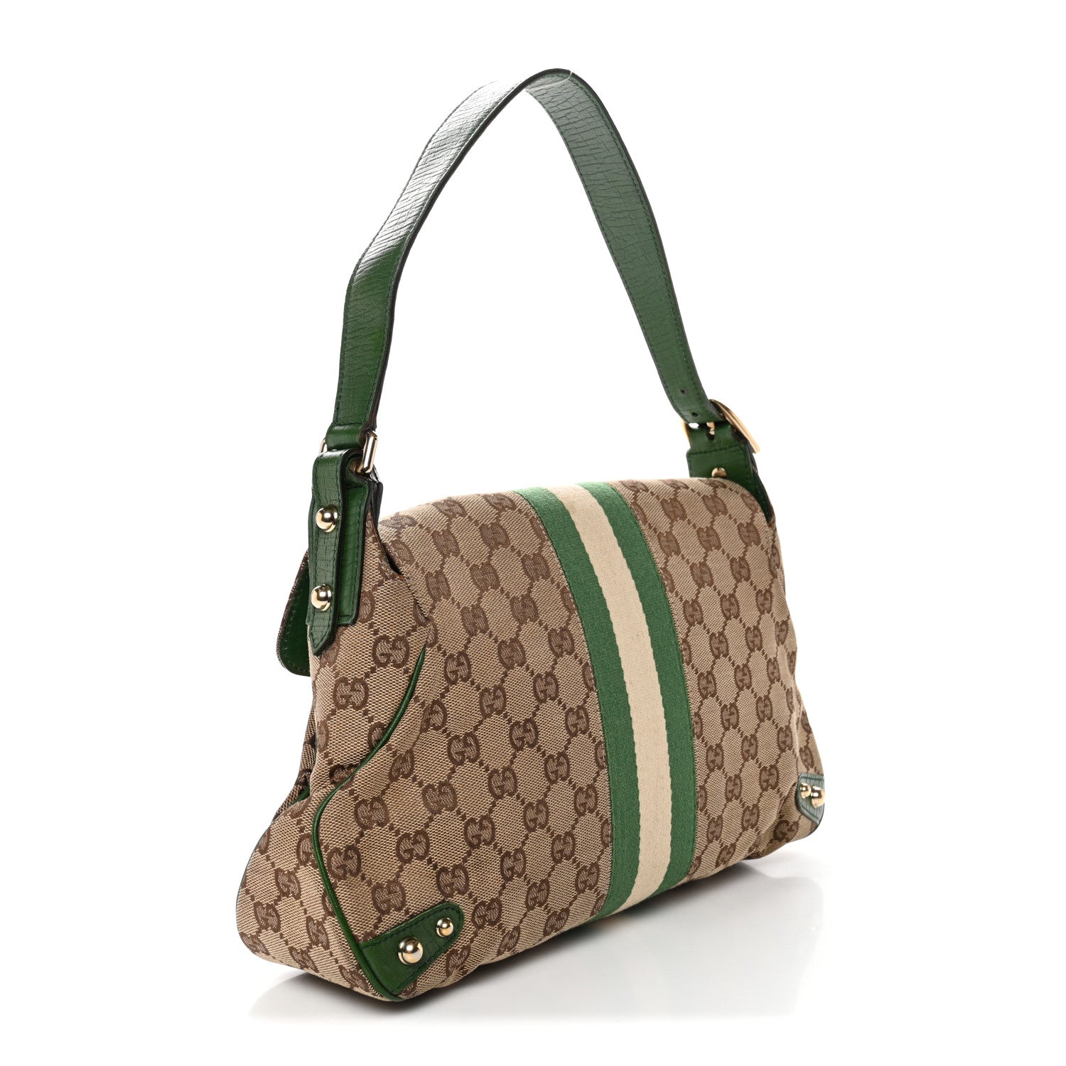 Gucci Monogram Horsebit Web Flap Bag Green 3 of 12