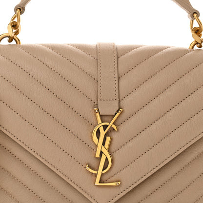 Saint Laurent Sheepskin Matelasse Chevron Monogram Medium College Bag Dark Beige 8 of 15