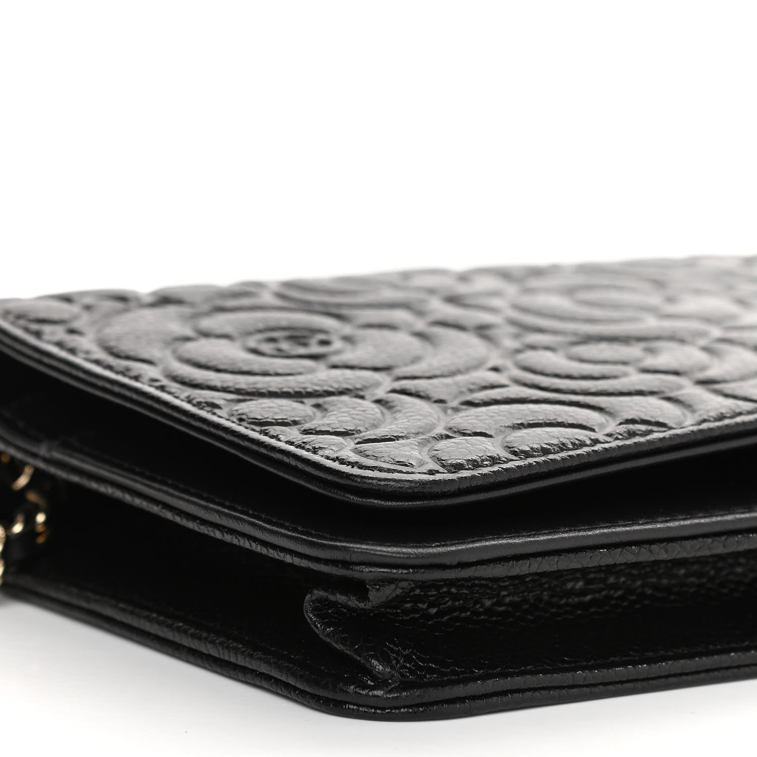 Chanel Caviar Camellia Embossed Wallet On Chain WOC Black 9 of 11