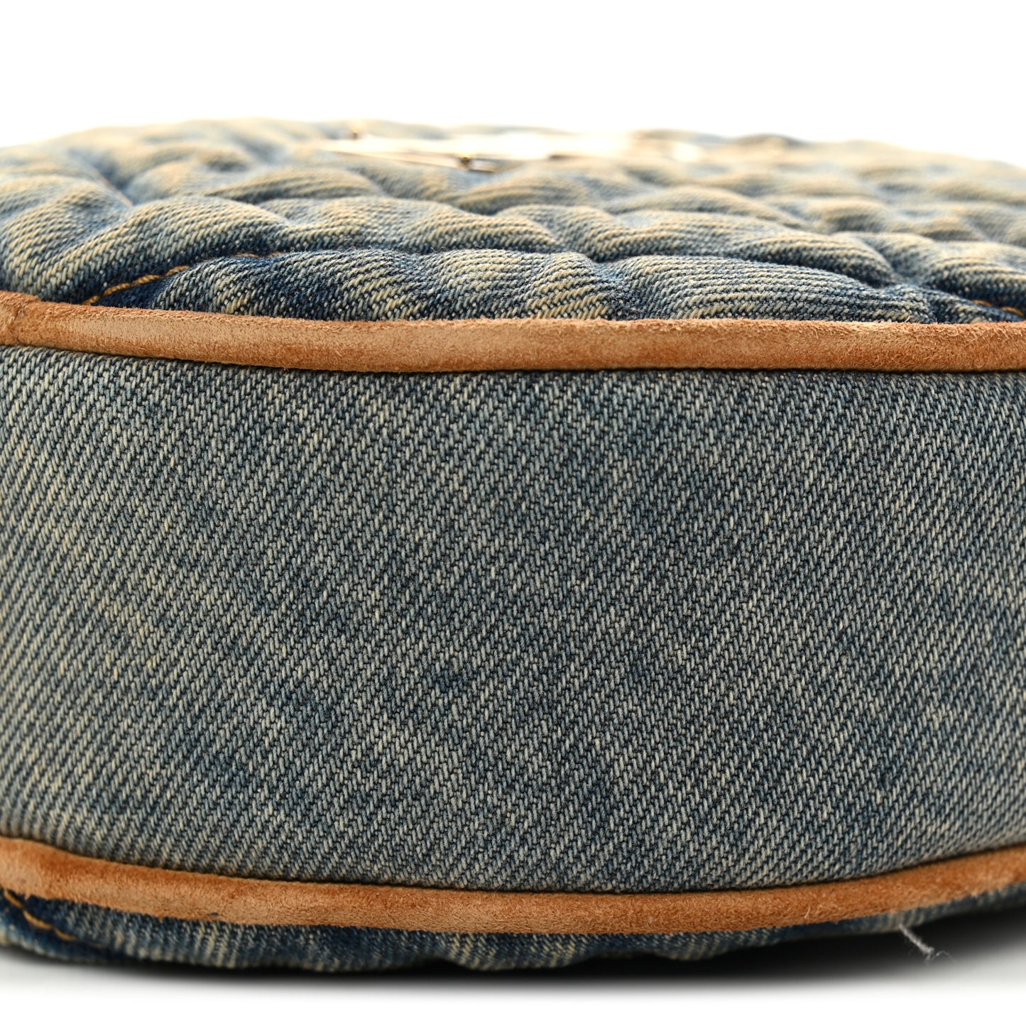 Denim Quilted Monogram Round Crossbody Bag Rodeo Blue