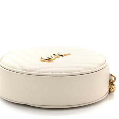 Saint Laurent Grain De Poudre Matelasse Chevron Quilted Round Vinyle Camera Bag White 9 of 10