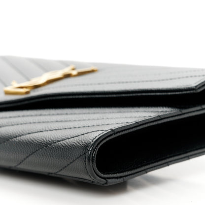Saint Laurent Grain De Poudre Matelasse Chevron Monogram Envelope Clutch Black 10 of 11