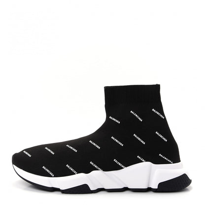 Balenciaga Neoprene Knit Allover Logo Bi-Color Sole Mens Speed Sneakers 42 Black White 1 of 10