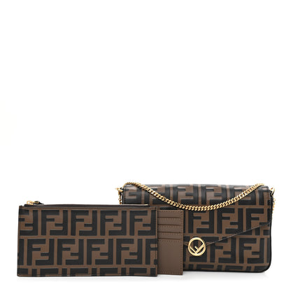 Fendi Vitello Soft F is Fendi Bi-Color FF 1974 Embossed Envelope Wallet On Chain with Pouches Maya Black 1 of 13