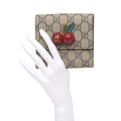 Gucci GG Supreme Monogram Cherry Embellished Card Case Wallet Hibiscus Red 2 of 7