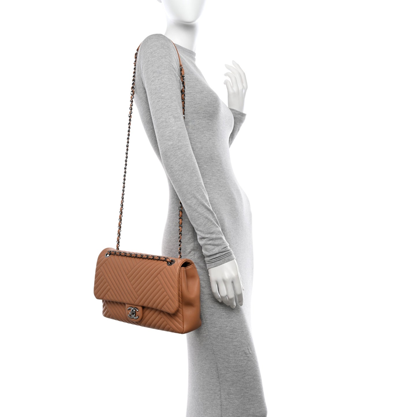 Lambskin Quilted Large CC Crossing Flap Camel