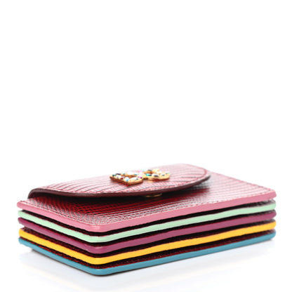 Dolce & Gabbana Stampa Iguana Calfskin Crystal Card Holder Rosso 3 of 4