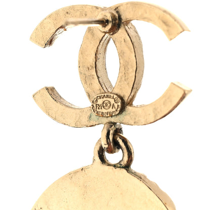 Chanel Crystal CC Medallion Drop Earrings Gold 4 of 4