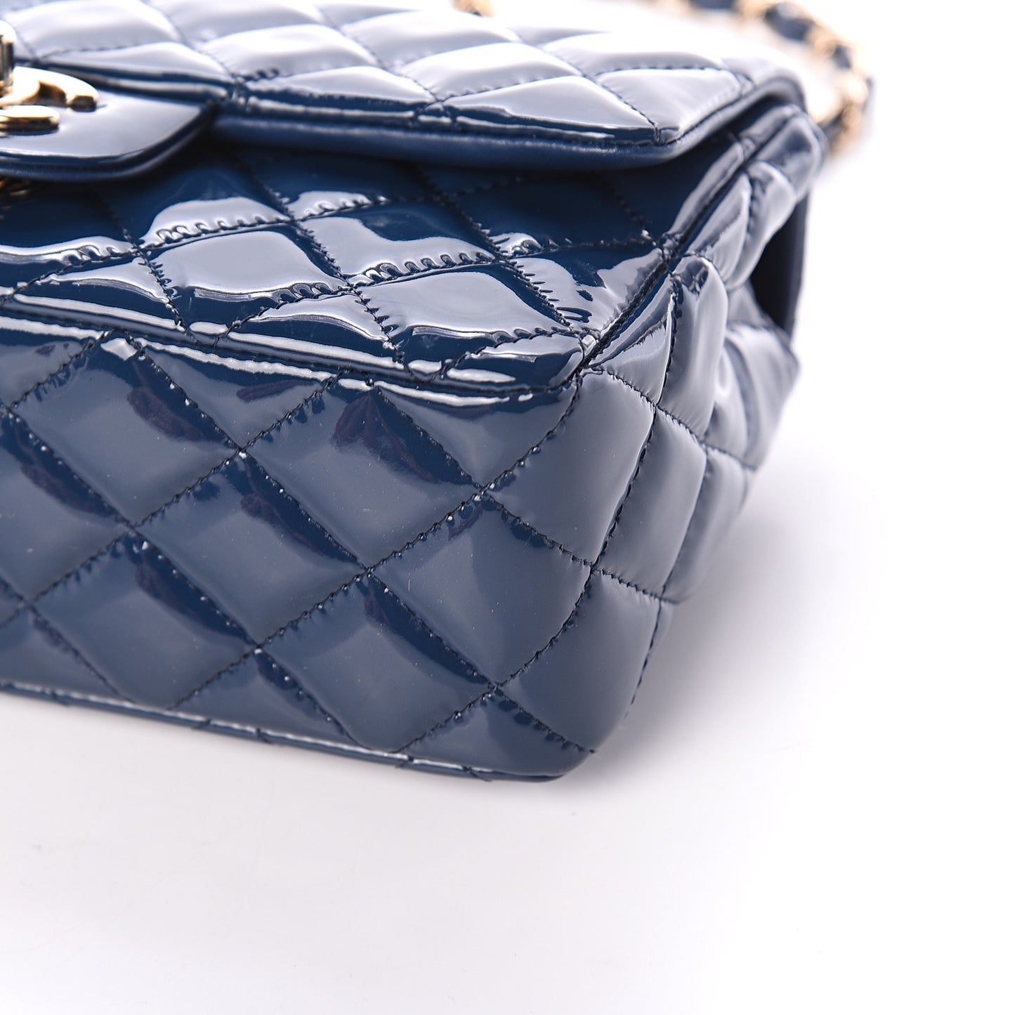 Patent Calfskin Quilted Mini Rectangular Flap Navy Blue