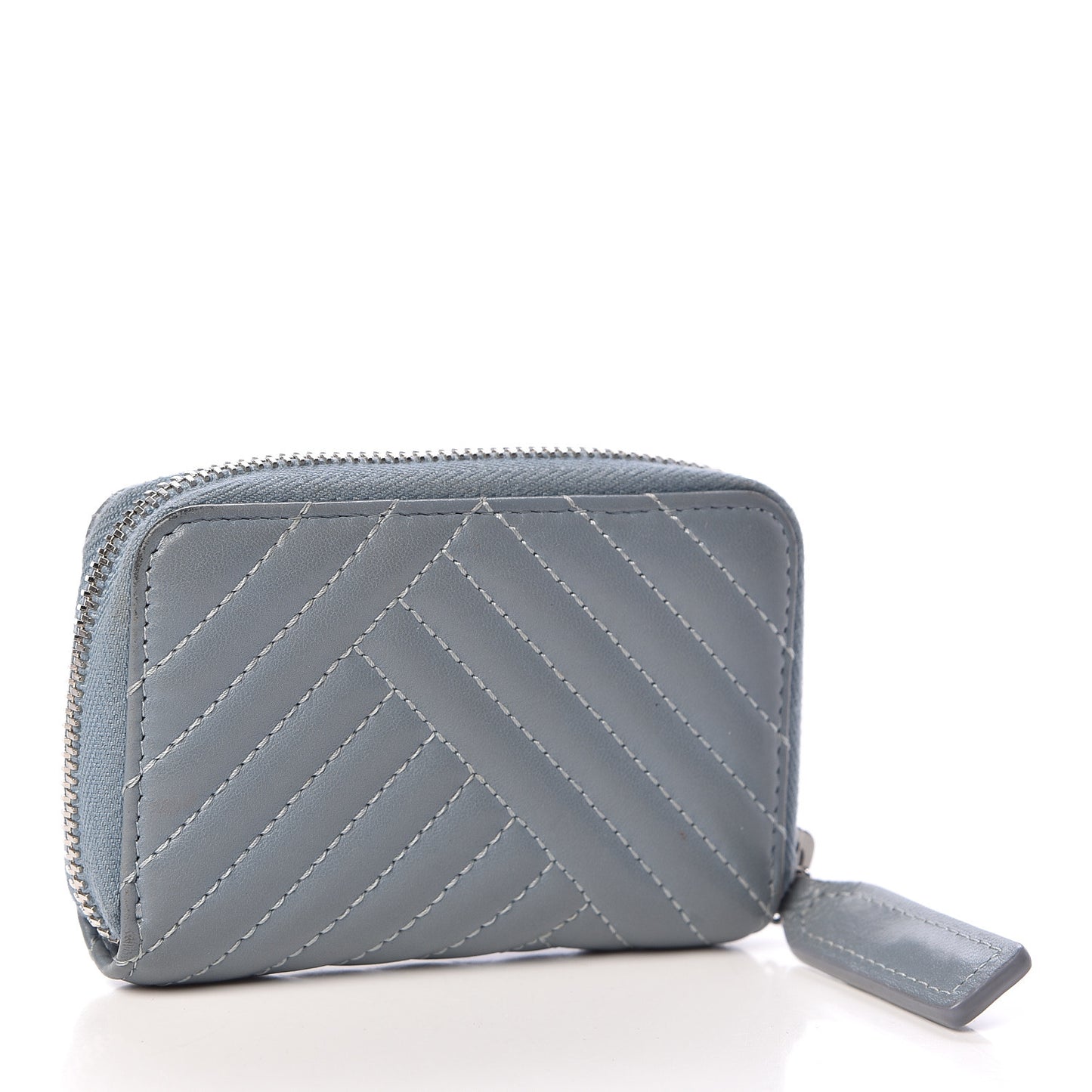 Lambskin Quilted CC Crossing Zip Around Coin Purse Light Blue