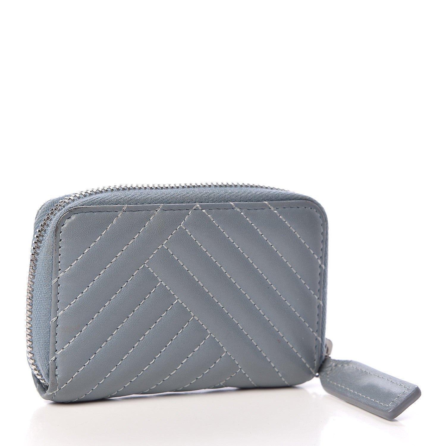 Chanel Lambskin Quilted CC Crossing Zip Around Coin Purse Light Blue 3 of 8