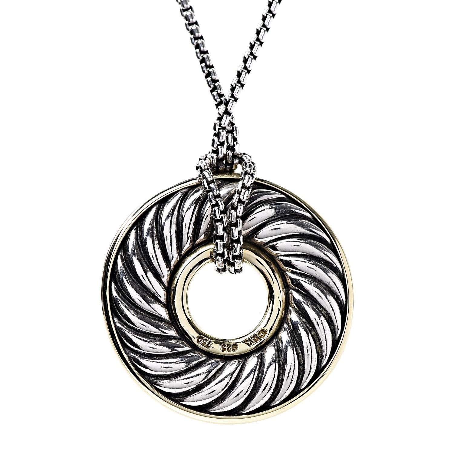 David Yurman Sterling Silver 18K Yellow Gold 30mm Cable Disc Necklace 5 of 7