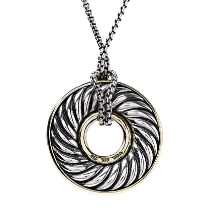 David Yurman Sterling Silver 18K Yellow Gold 30mm Cable Disc Necklace 5 of 7
