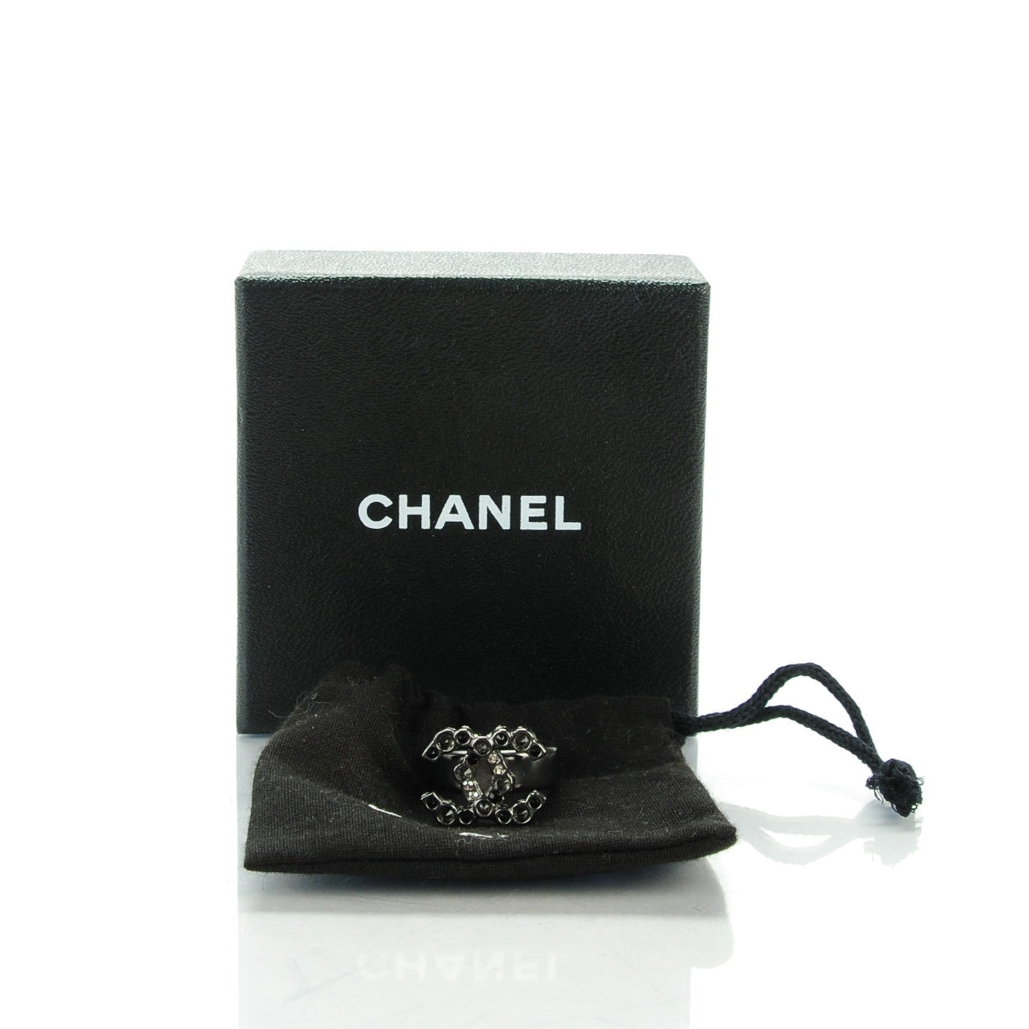 Chanel Ruthenium Crystal CC Logo Ring 7 5 of 5
