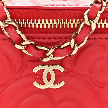 Chanel Lambskin Camellia Embossed Mini Vanity Case With Chain Red 7 of 10