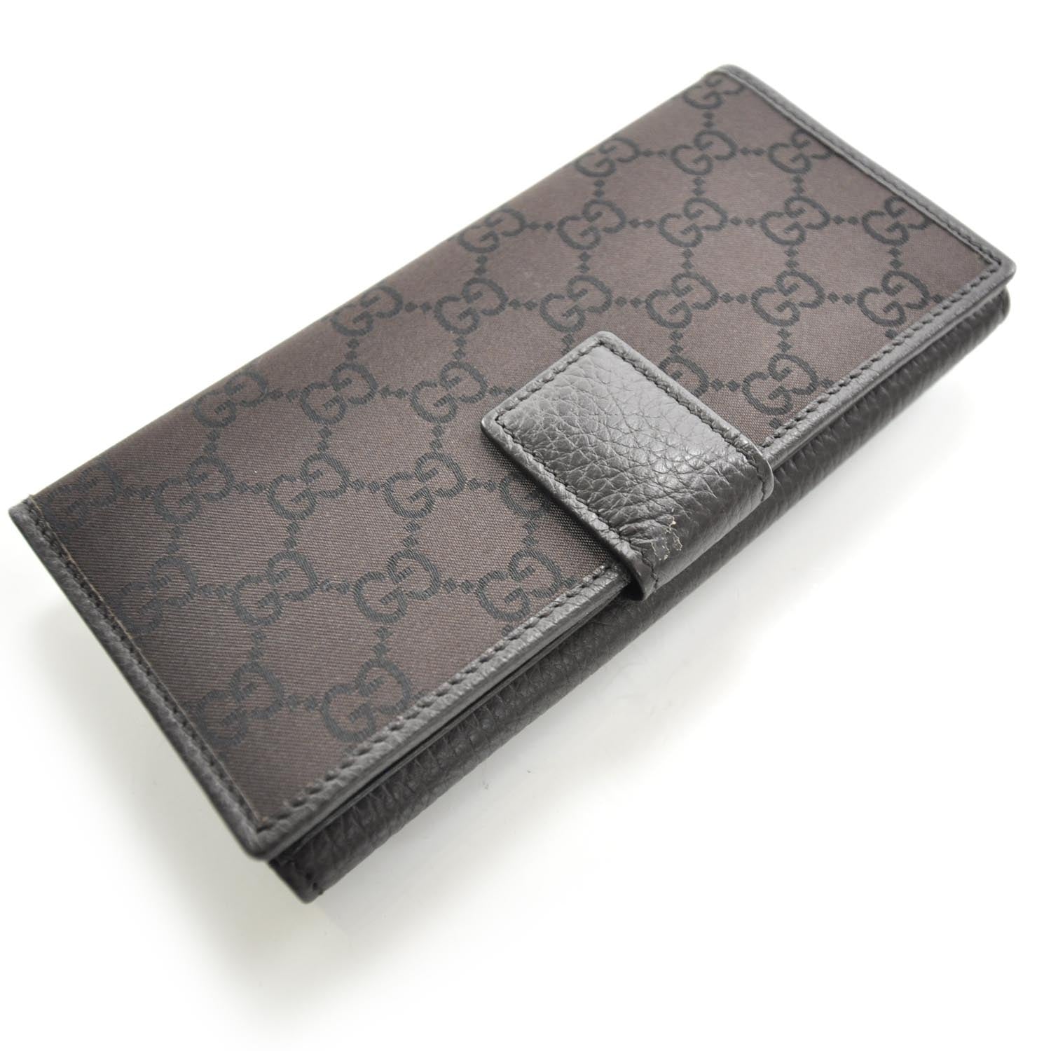 Gucci Monogram Nylon Leather Continental Wallet Brown 8 of 9