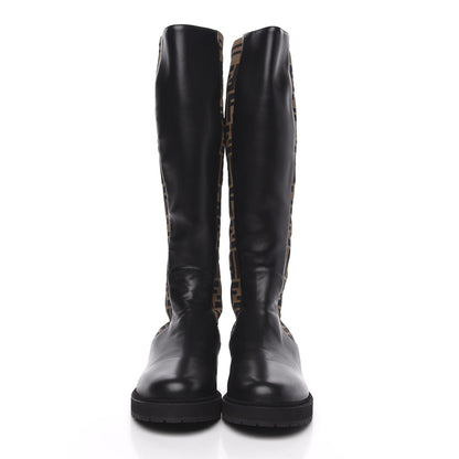 Fendi Nappa Microfiber Fabric FF Rockoko Tall Boots 38.5 Black Tobacco 2 of 7