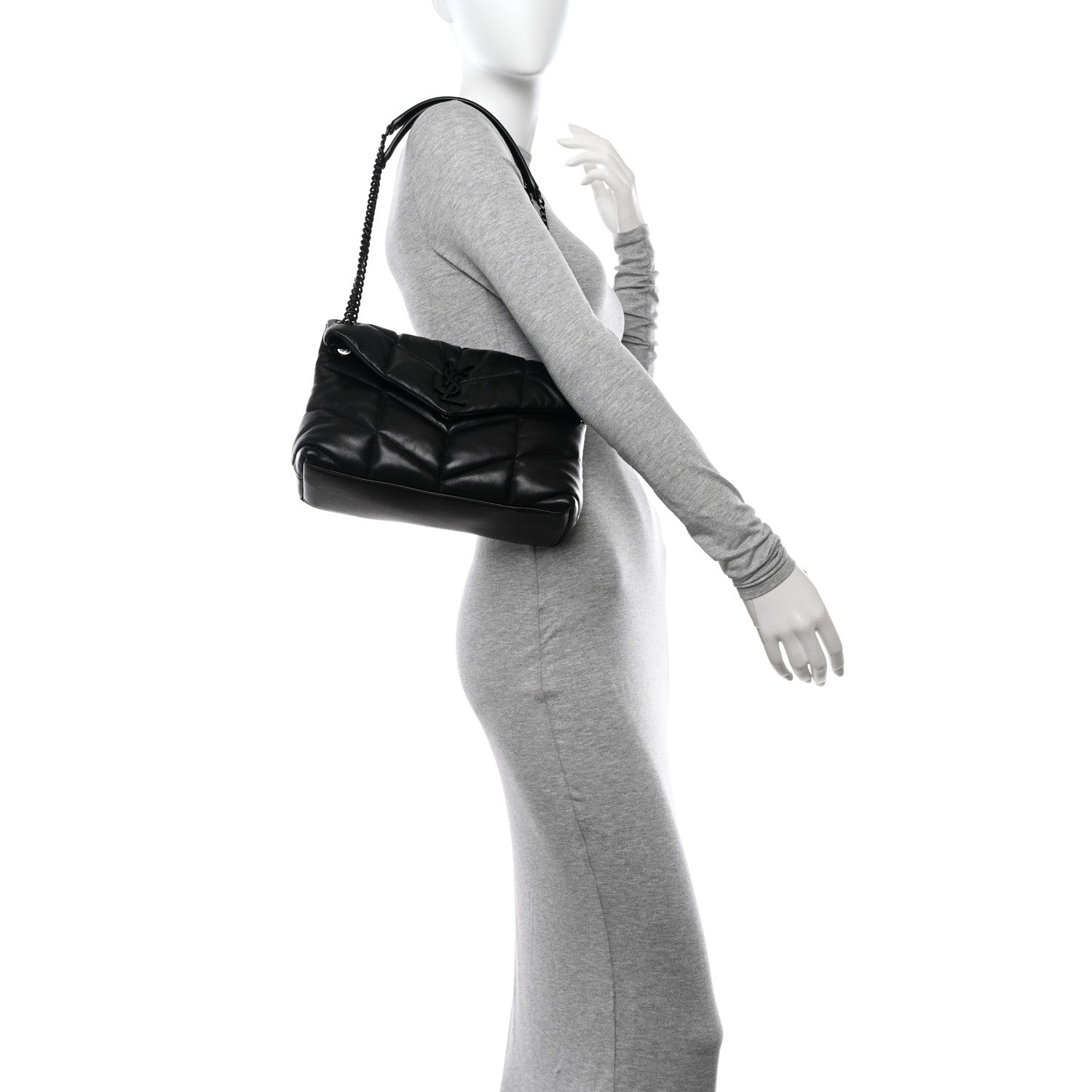 Saint Laurent Lambskin Quilted Monogram Monochrome Small Loulou Puffer Chain Satchel Black 2 of 12