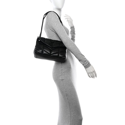 Saint Laurent Lambskin Quilted Monogram Monochrome Small Loulou Puffer Chain Satchel Black 2 of 12