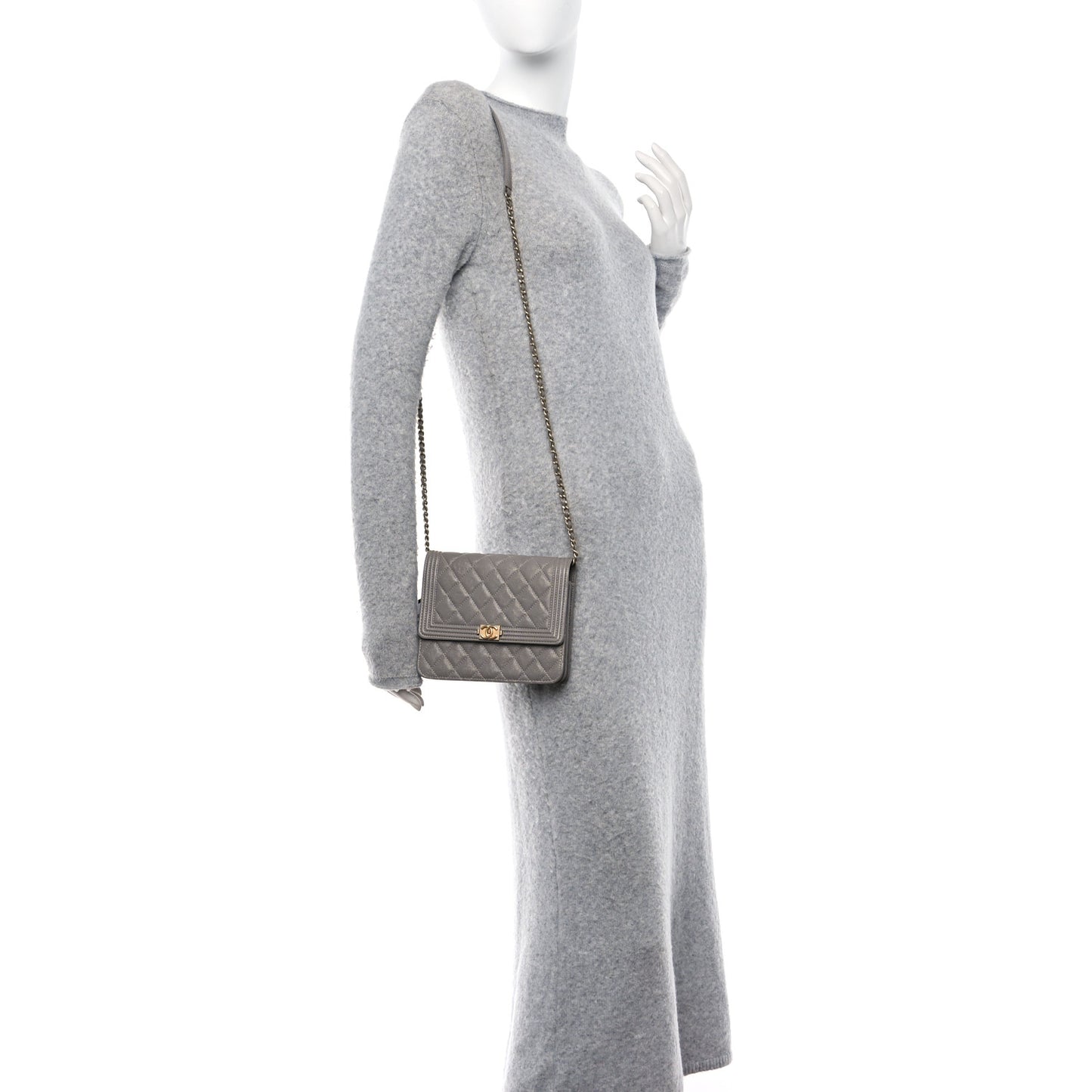 Caviar Quilted Boy Square Wallet on Chain WOC Grey