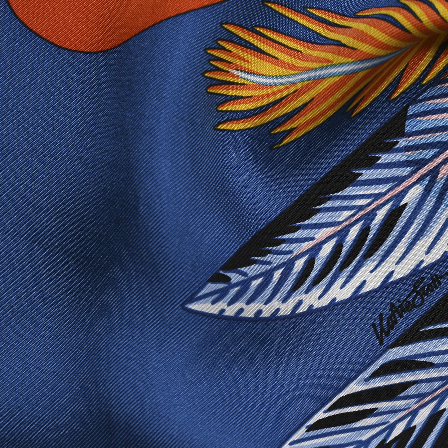 Silk Giant Toucans De Paradis Scarf 140 Bleu Cobalt Orange