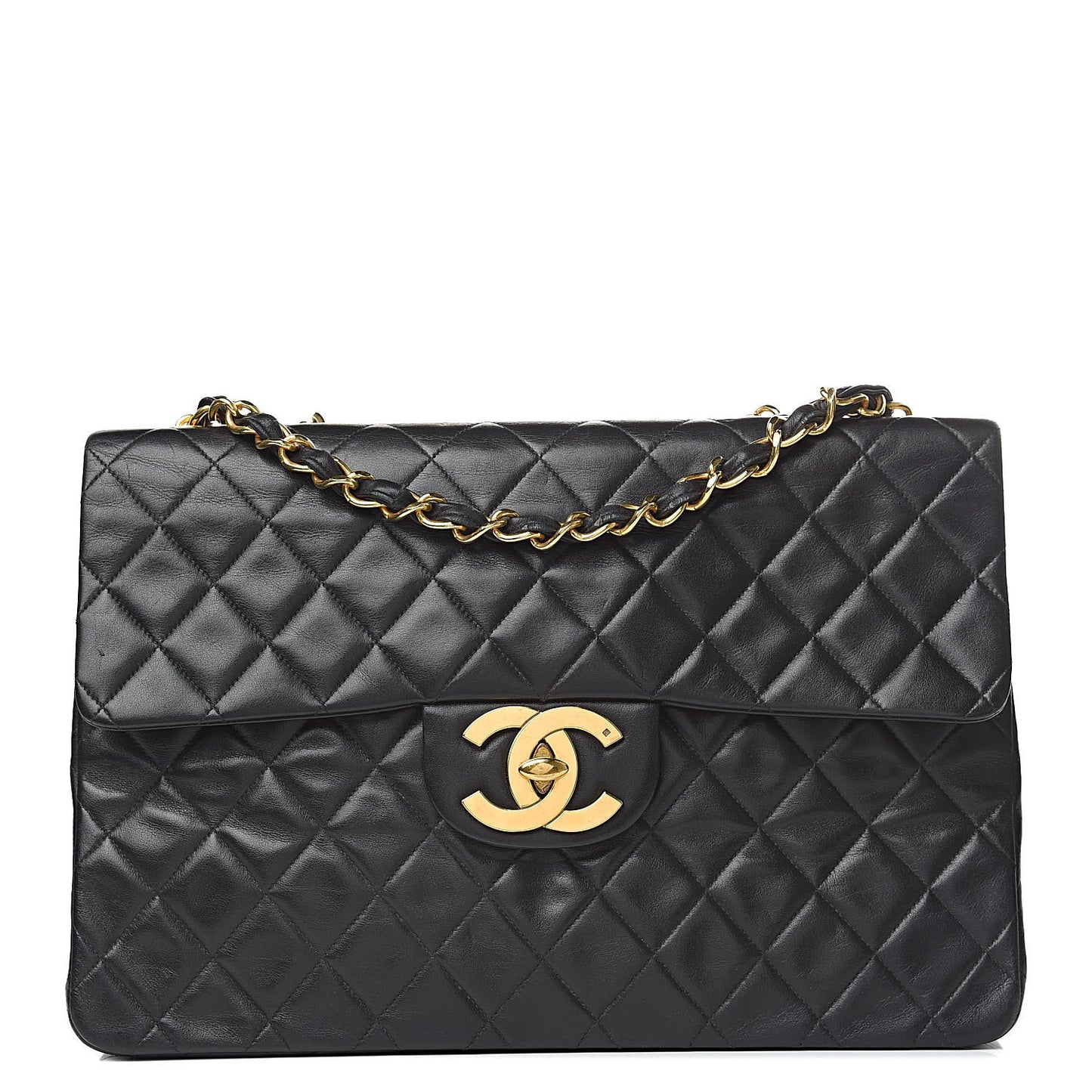 Lambskin Quilted XL Jumbo Single Flap Black