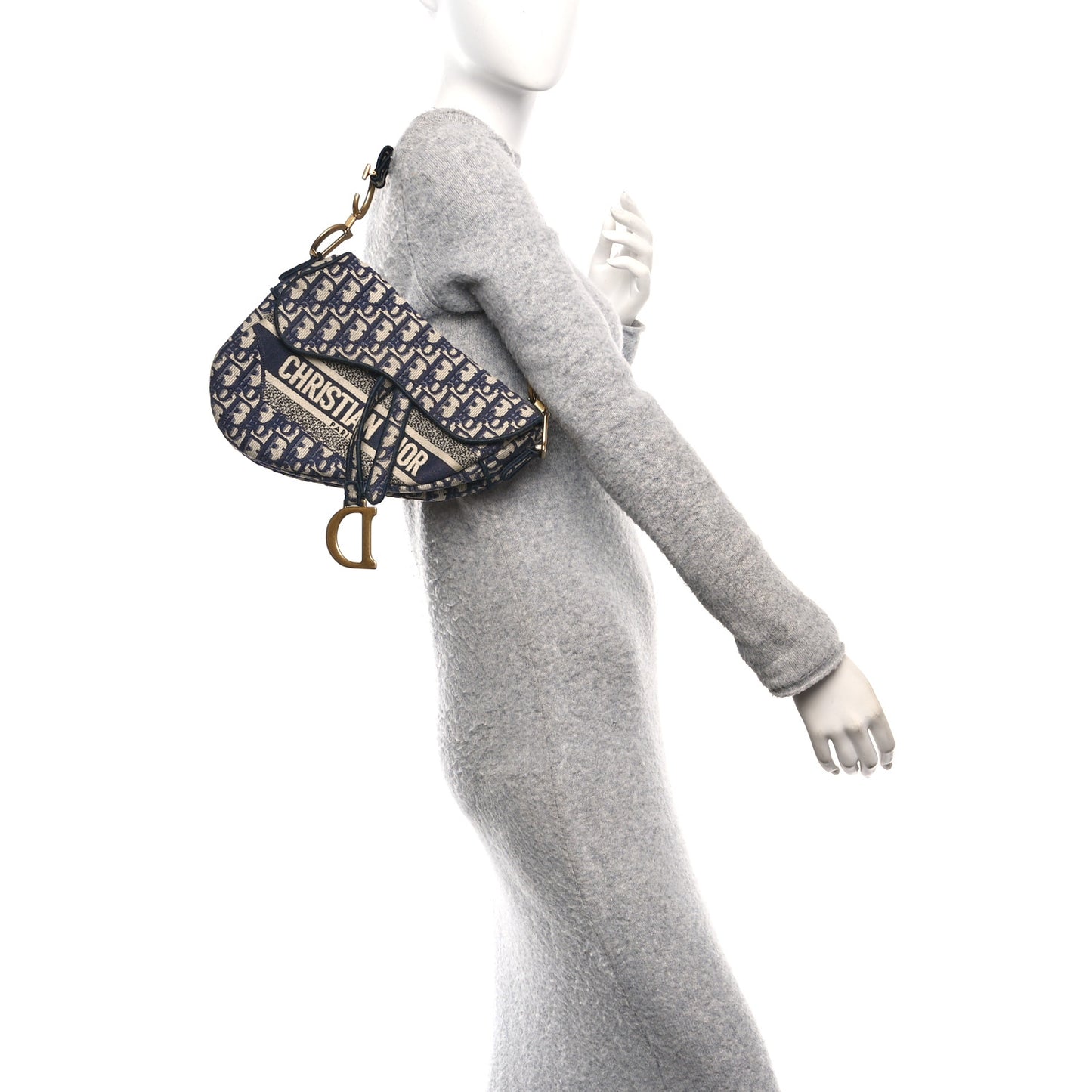 Oblique Embroidered Saddle Bag Blue