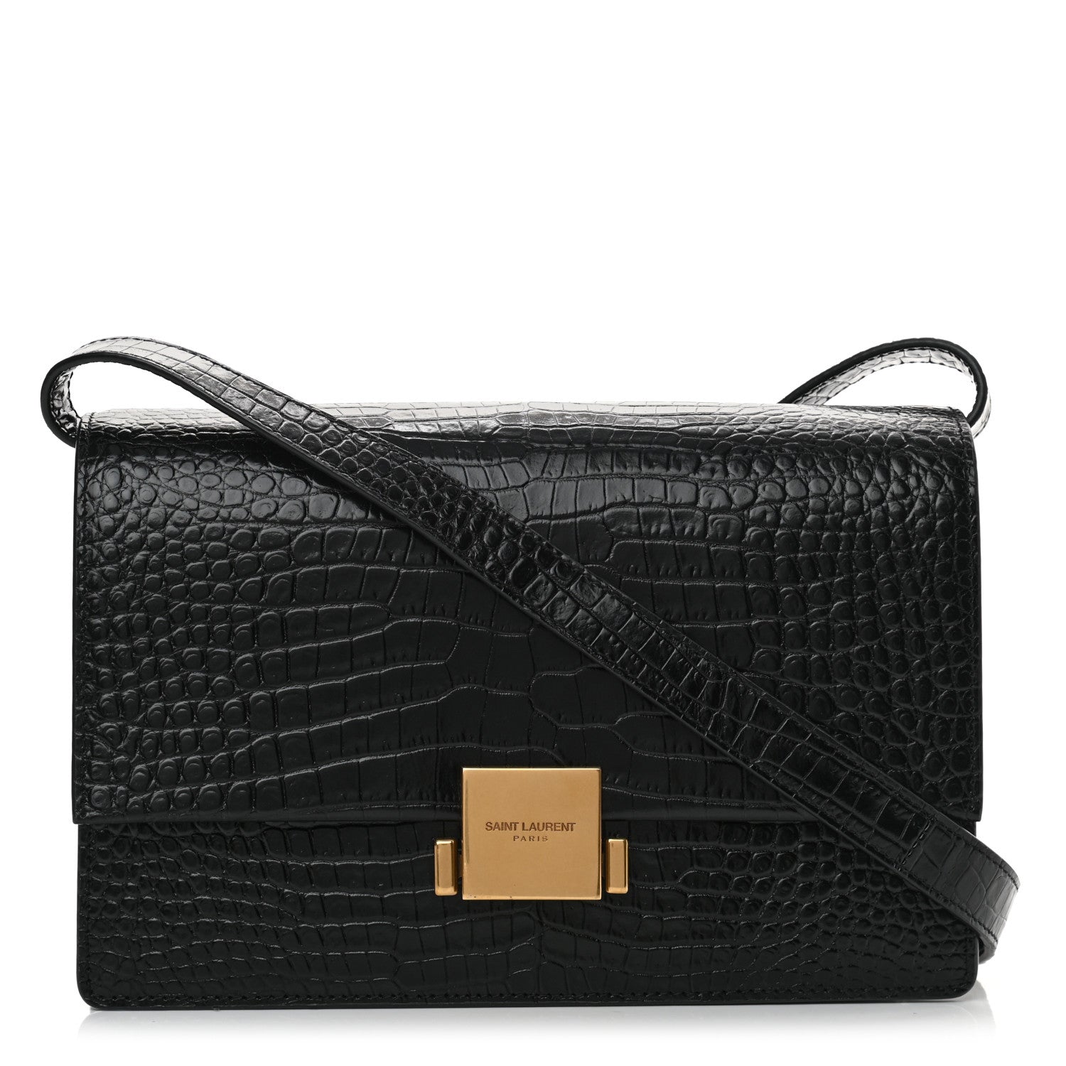 Saint Laurent Calfskin Crocodile Embossed Medium Bellechasse Satchel Black 1 of 12