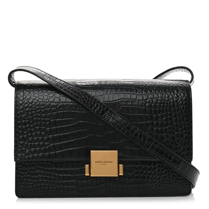 Saint Laurent Calfskin Crocodile Embossed Medium Bellechasse Satchel Black 1 of 12