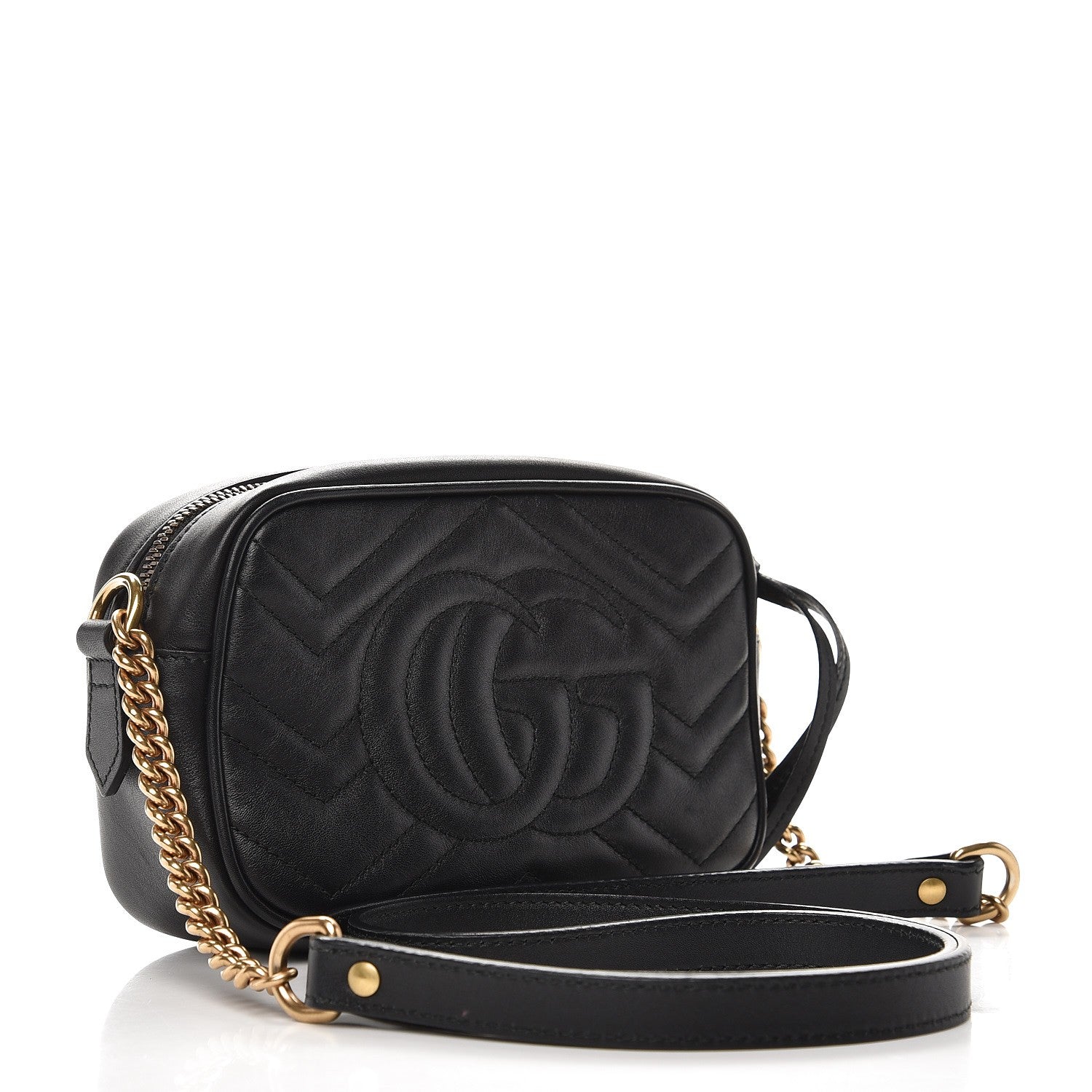 Gucci Calfskin Matelasse Mini GG Marmont Chain Shoulder Bag Black 3 of 9