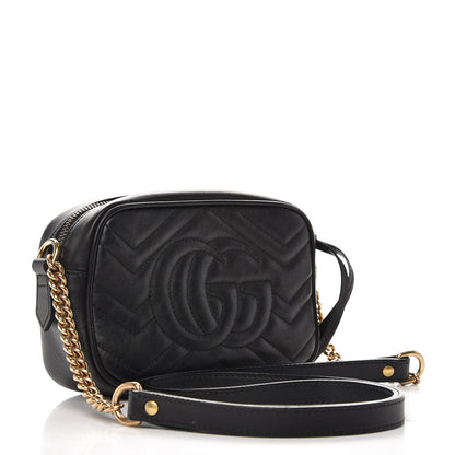 Gucci Calfskin Matelasse Mini GG Marmont Chain Shoulder Bag Black 3 of 9