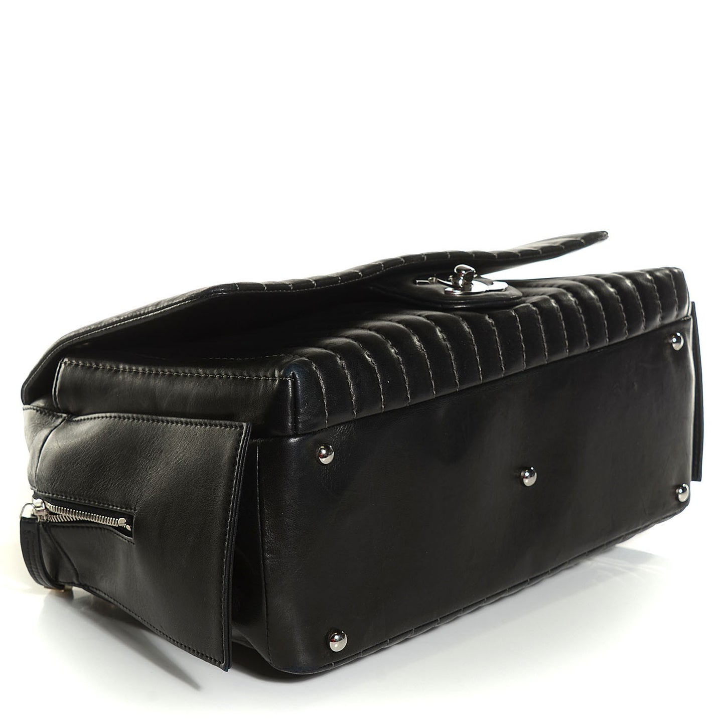 Lambskin Vertical Quilted Mademoiselle Flap Black