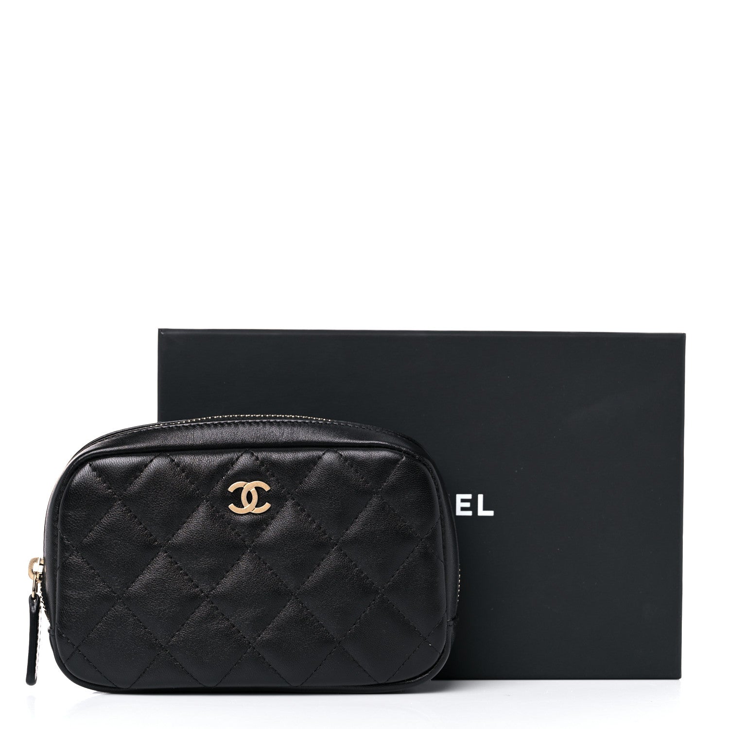 Chanel Lambskin Quilted Small Curvy Pouch Cosmetic Case Black 10 of 10