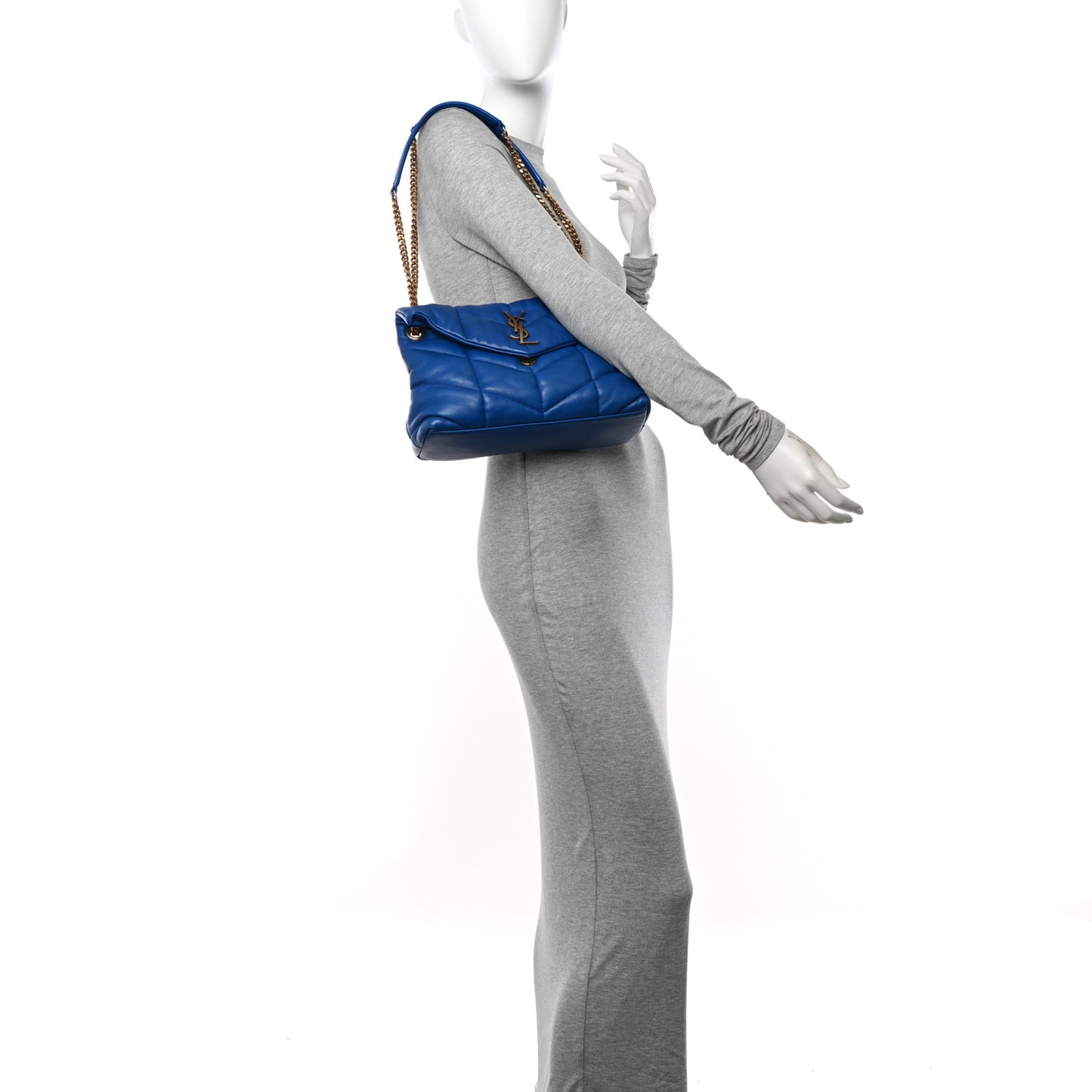 Lambskin Quilted Small Loulou Puffer Monogram Chain Satchel Majorele Blue