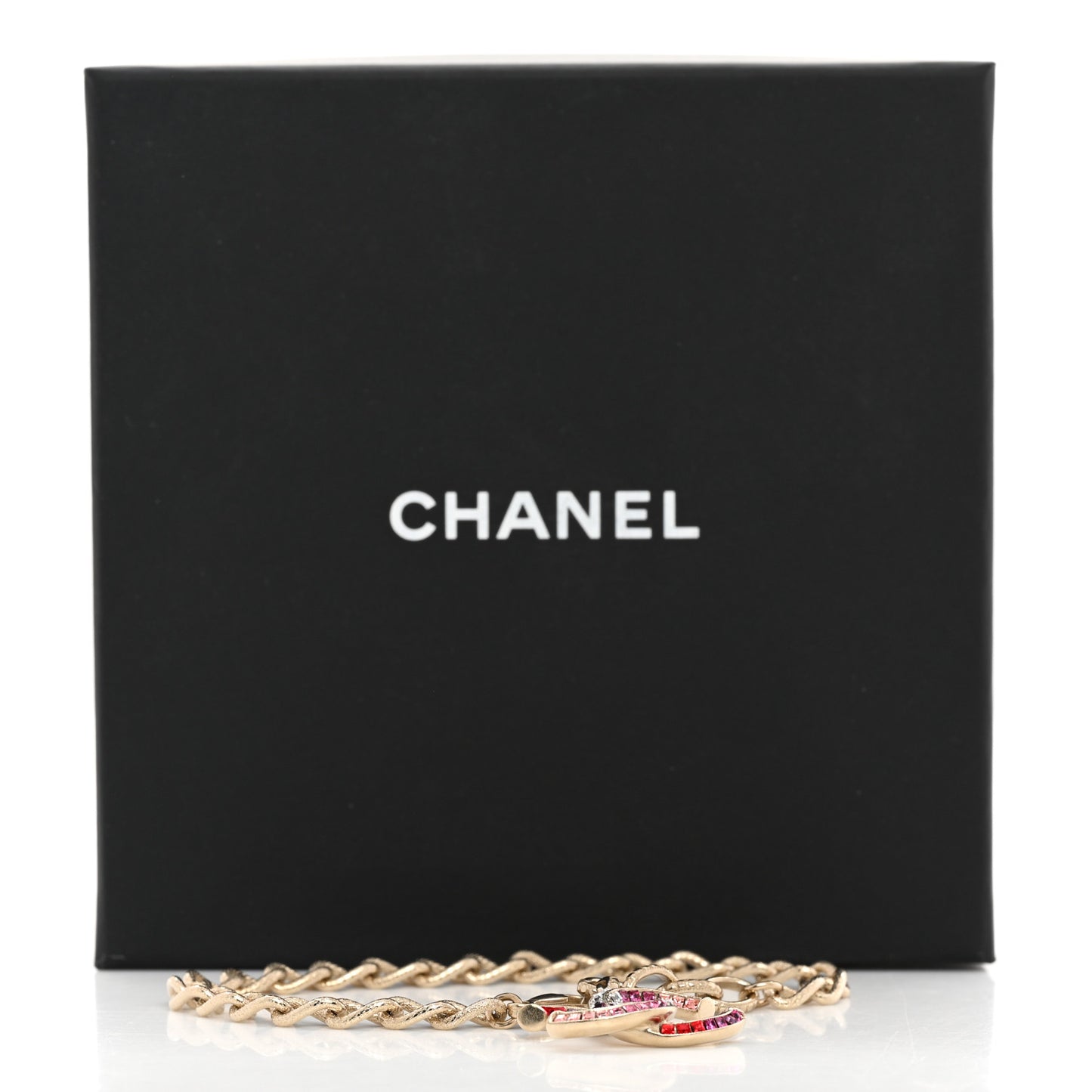Baguette Crystal Chain CC Bracelet Pink Gold