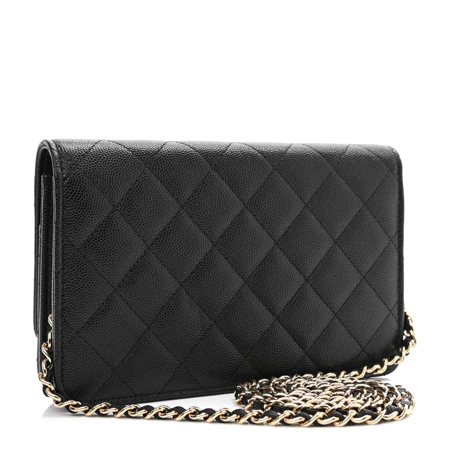 Caviar Quilted Crystal CC Wallet On Chain WOC Black