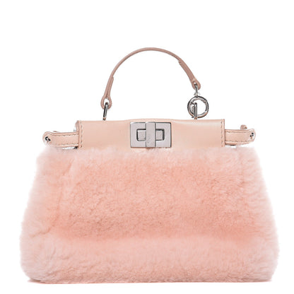 Fendi Shearling Shiny Nappa Micro Peekaboo Iconic Satchel Light Rose 1 of 8