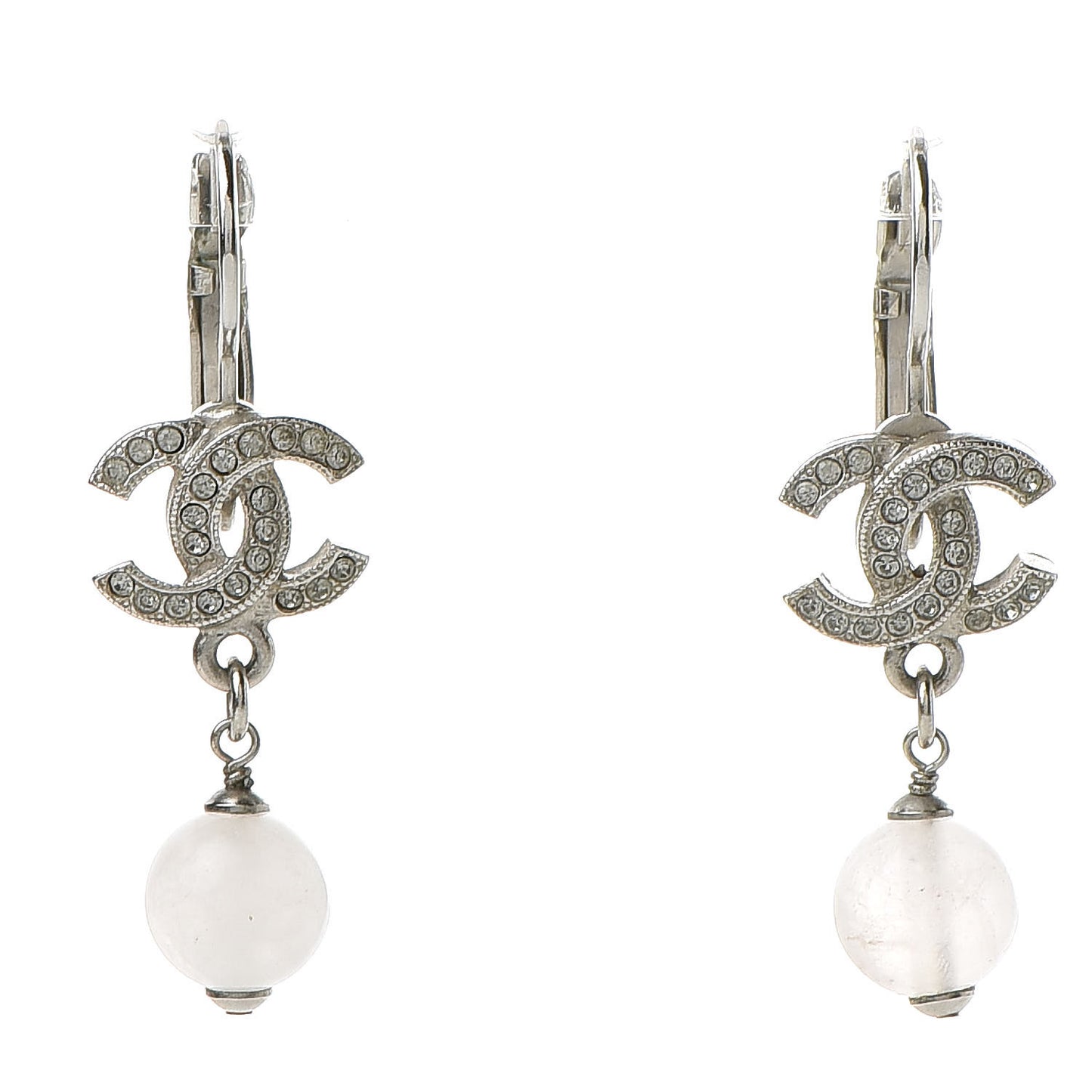 Resin Crystal CC Drop Earrings Silver