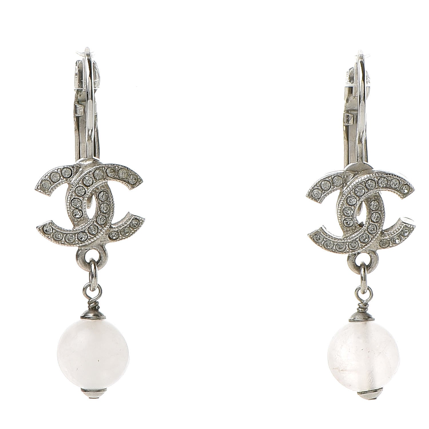 Chanel Resin Crystal CC Drop Earrings Silver 1 of 5