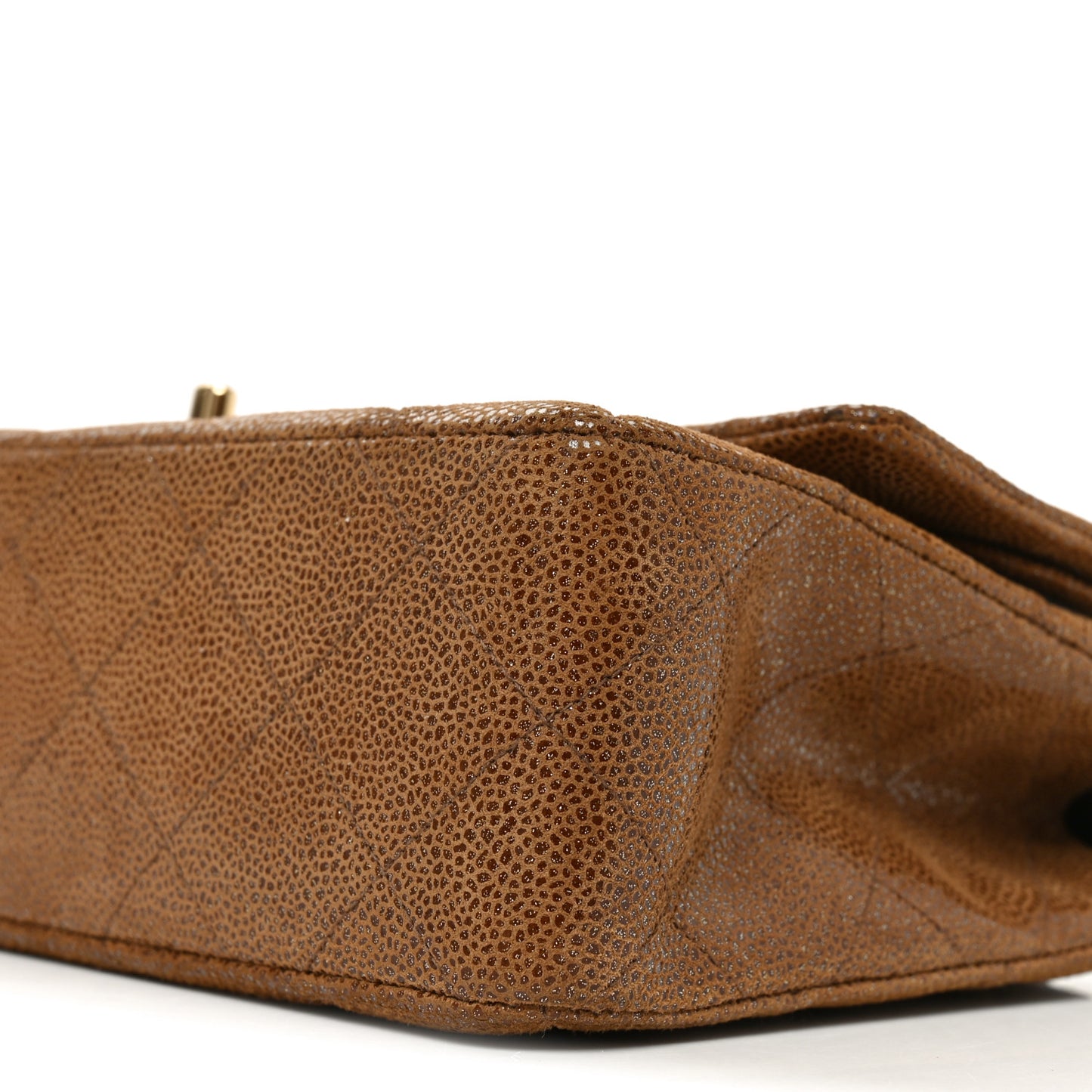 Iridescent Caviar Quilted Medium Double Flap Brown