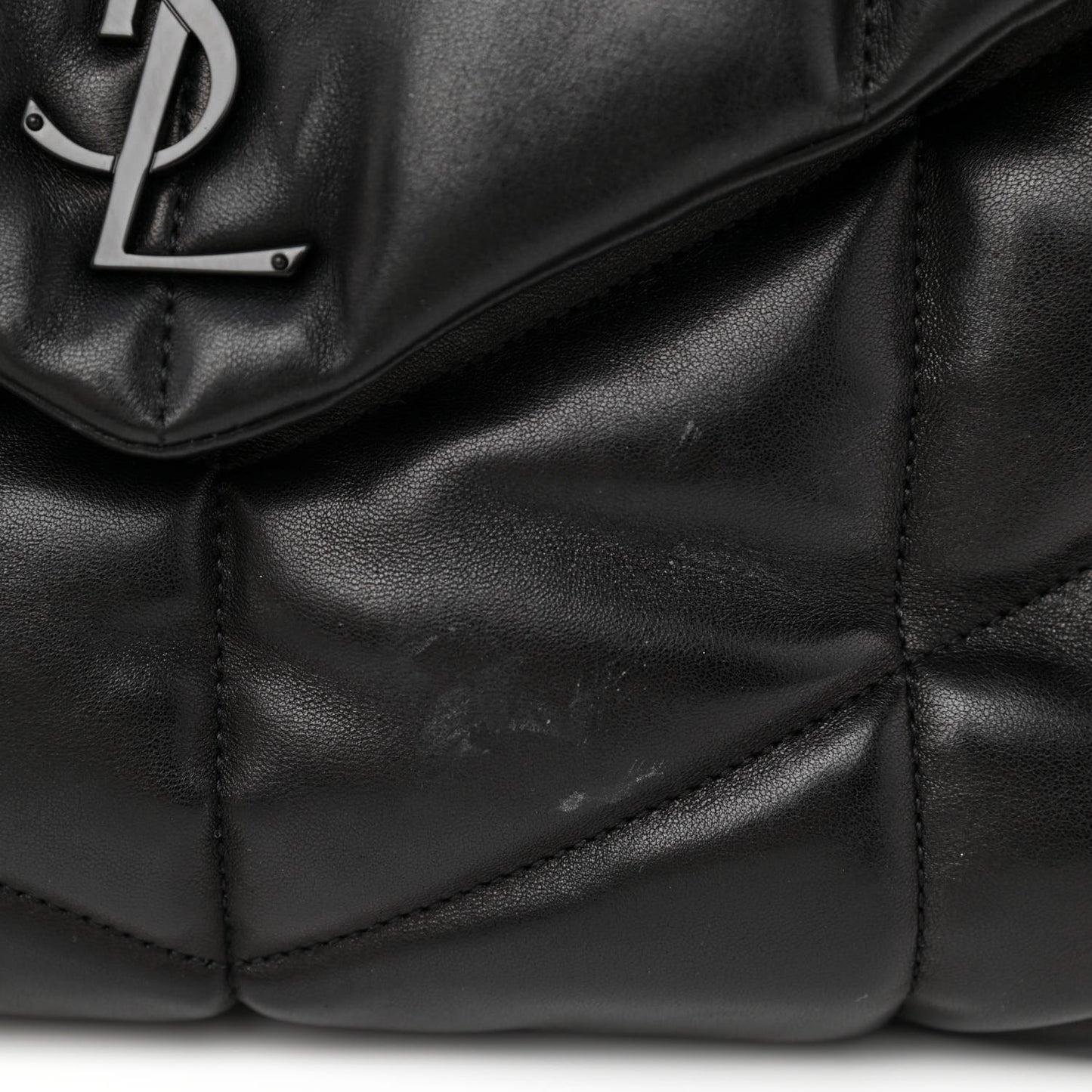 Lambskin Quilted Medium Loulou Puffer Monogram Chain Satchel Black