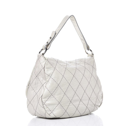 Chanel Glazed Calfskin XL On The Road Flap Light Grey 3 of 9