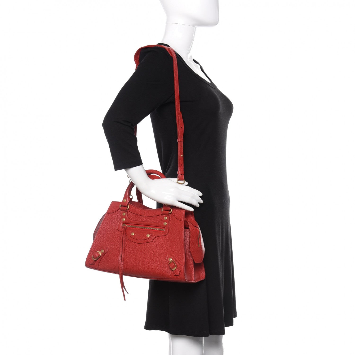 Balenciaga Grained Calfskin Neo Classic Gold Hardware S City Medium Red 2 of 10