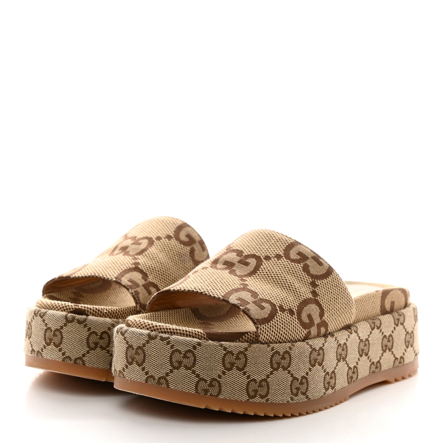 Monogram Maxi GG Angelina Platform 55mm Slide Sandals 36.5 Camel Ebony