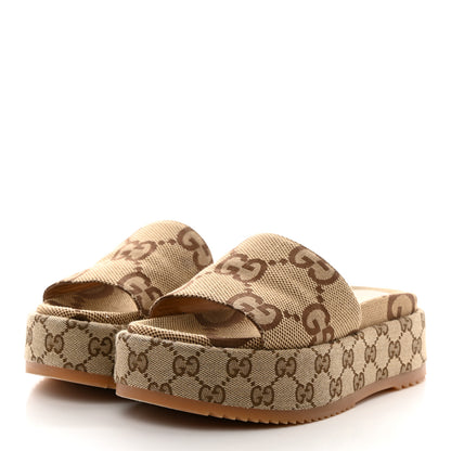 Gucci Monogram Maxi GG Angelina Platform 55mm Slide Sandals 36.5 Camel Ebony 3 of 9