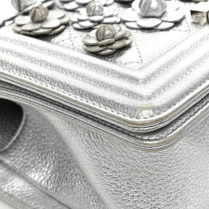 Chanel Metallic Calfskin Camellia Quilted Small Boy Flap Silver 13 of 18
