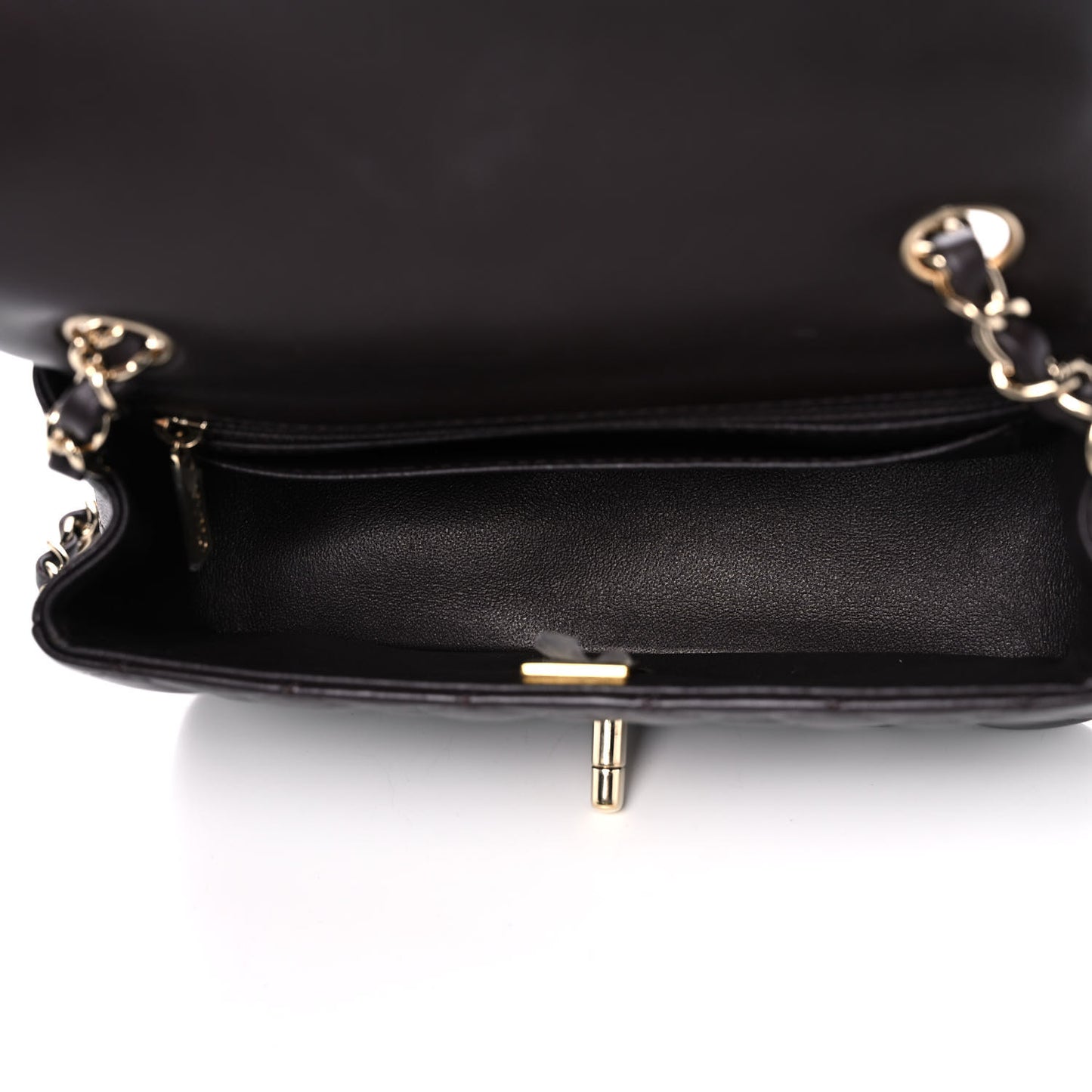 Lambskin Quilted Mini Rectangular Flap Dark Brown